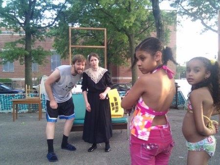 The Book of Liz rehearsing outdoors